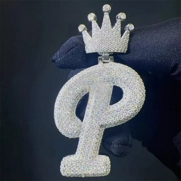 Sparkle Jewels 3.5 CT Round Cut VVS1 Cubic Zirconia Men's Initial Letter "P" Sterling Silver Pendant Charm