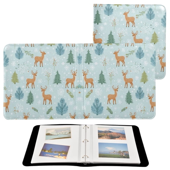 Photo Album 11.8x11.2 Inch Leather Cover Photo Book Scrapbooking Albums for Weddings Birthdays Anniversaries Deer and Pine Trees Pattern