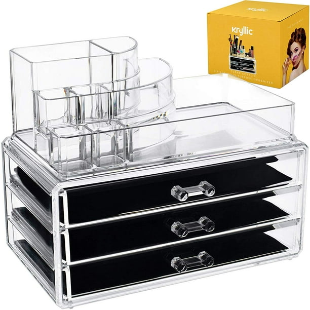 Acrylic Makeup Cosmetic Storage Organizer 3 case drawer with 8 slot organizers for brush