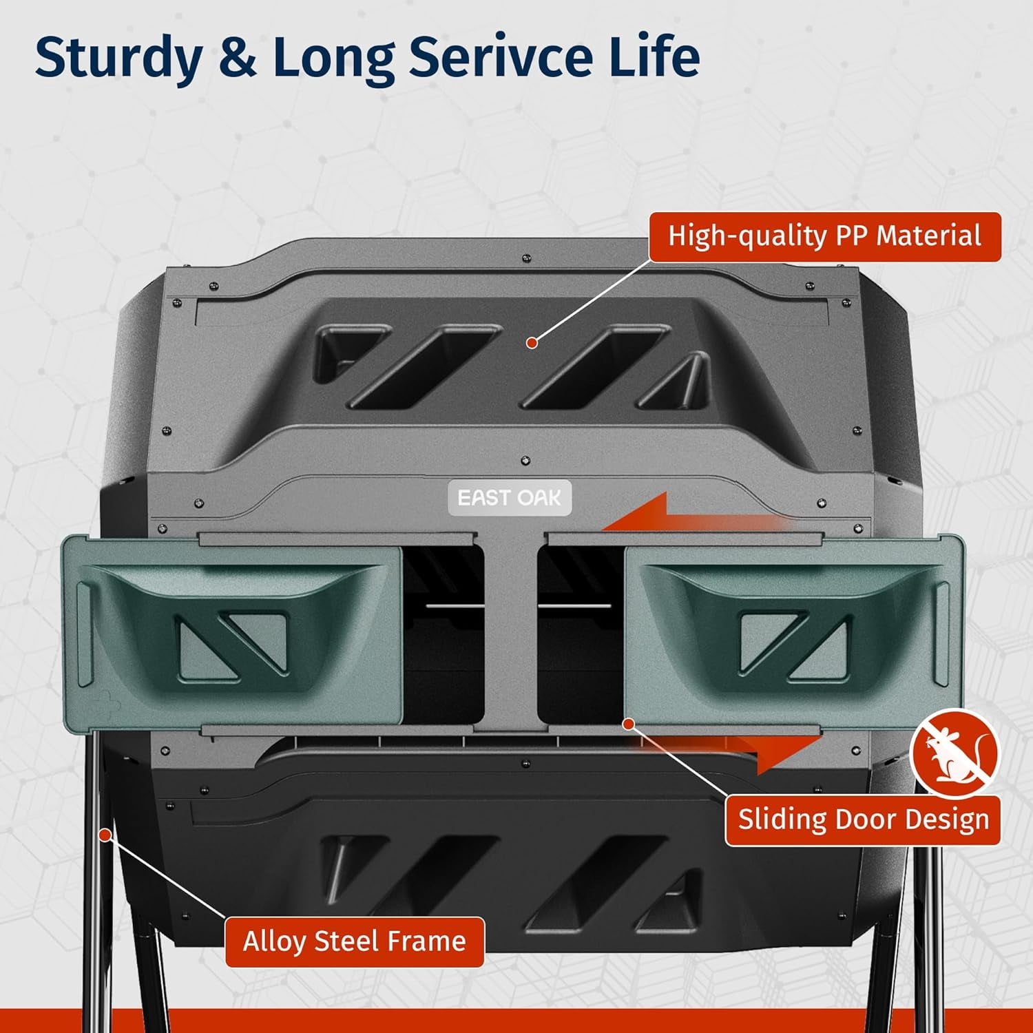 EAST OAK Tumbling Composters 43-Gal Dual Chamber Compost Bin with 2 Sliding Door and Aeration System