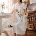 thumbnail image 4 of SWSMCLT Women's Princess Nightgown Soft Short Sleeve Vintage Fall Knee Length Sleepwear Cotton Pajamas Summer White Large, 4 of 4