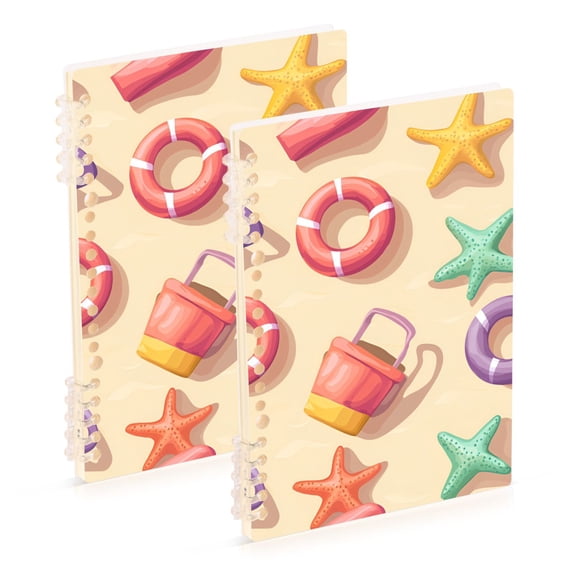 FORMRS 1-Subject Spiral Notebook 8" x 5" College Ruled 60 Refillable Sheet A5 Hard Cover, 2 Pack, Beach Toys Pattern