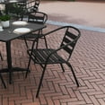 thumbnail image 3 of BizChair Set of 4 Commercial Metal Indoor-Outdoor Restaurant Stack Chairs with Triple Slat Faux Teak Backs, Black, 3 of 12