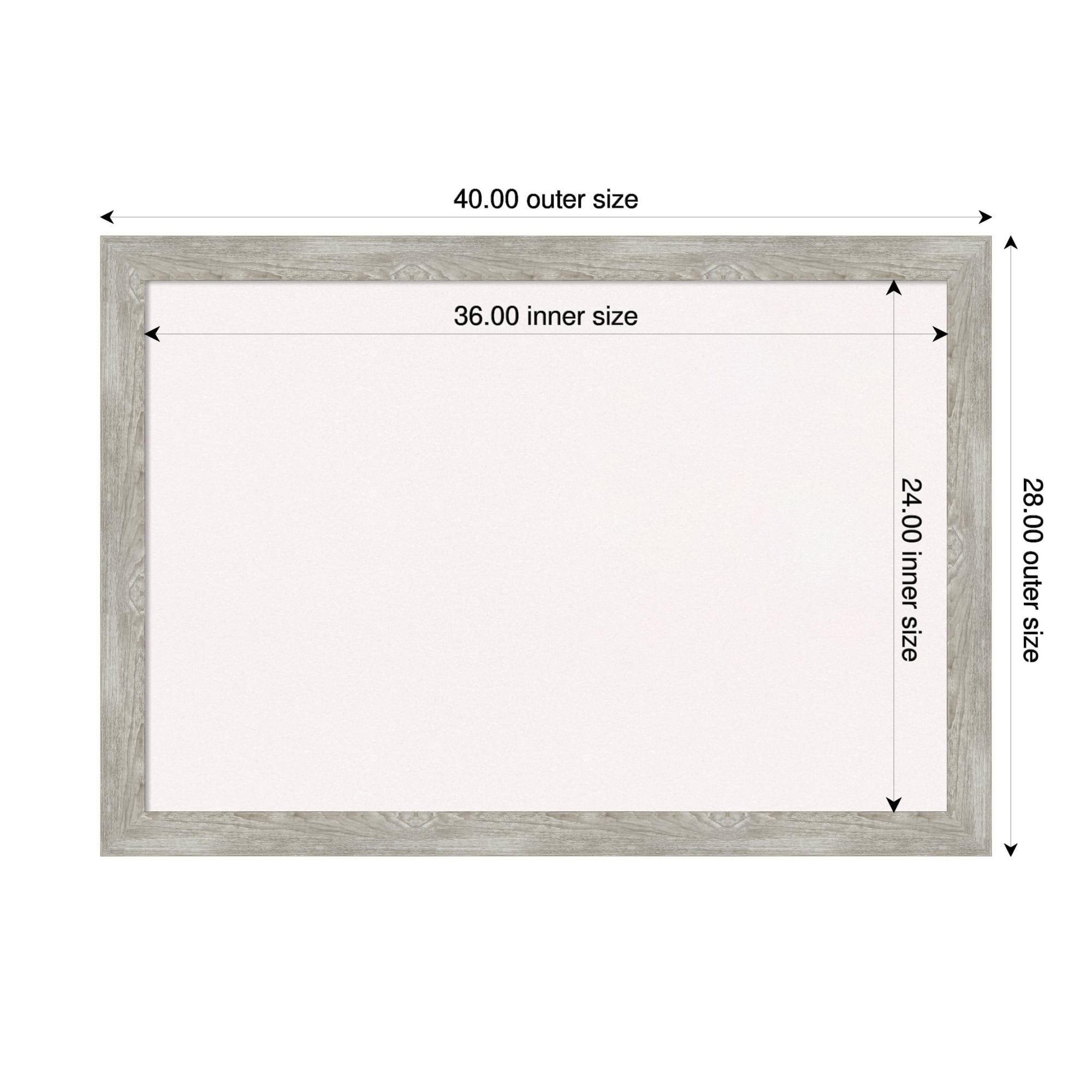 Amanti Art White Cork Board Framed Dove Greywash Narrow Bulletin Board 40 in. x 28 in.