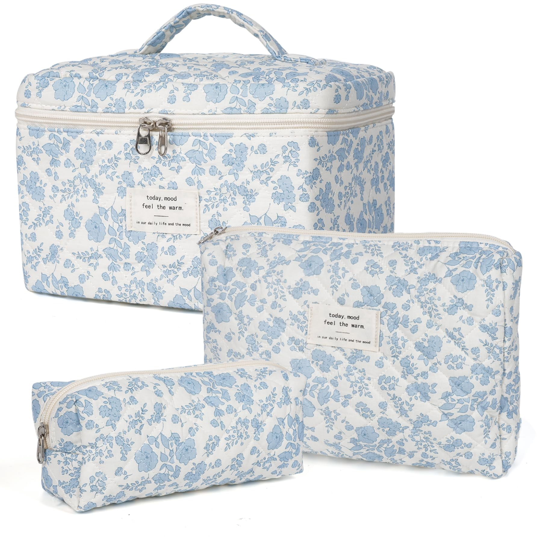 Soda Candy Quilted Makeup Bag Set, 3-Piece, Blue