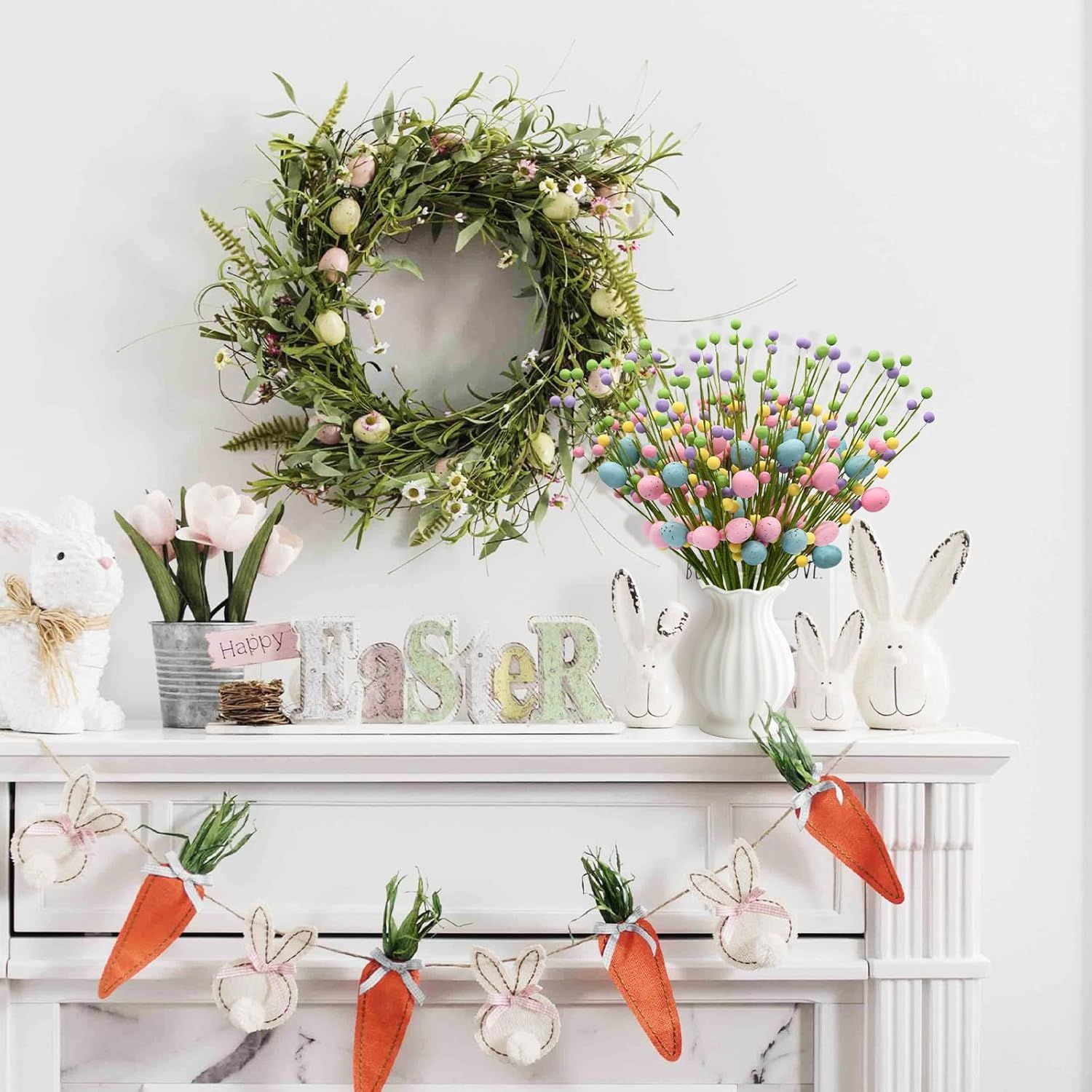 Easter Table Decor, 20 Pack Easter Egg Berry Stems Decorations for Tree, Artificial Flowers Picks for Wreath, Tree Ornaments Decorations for Home, Easter Gifts