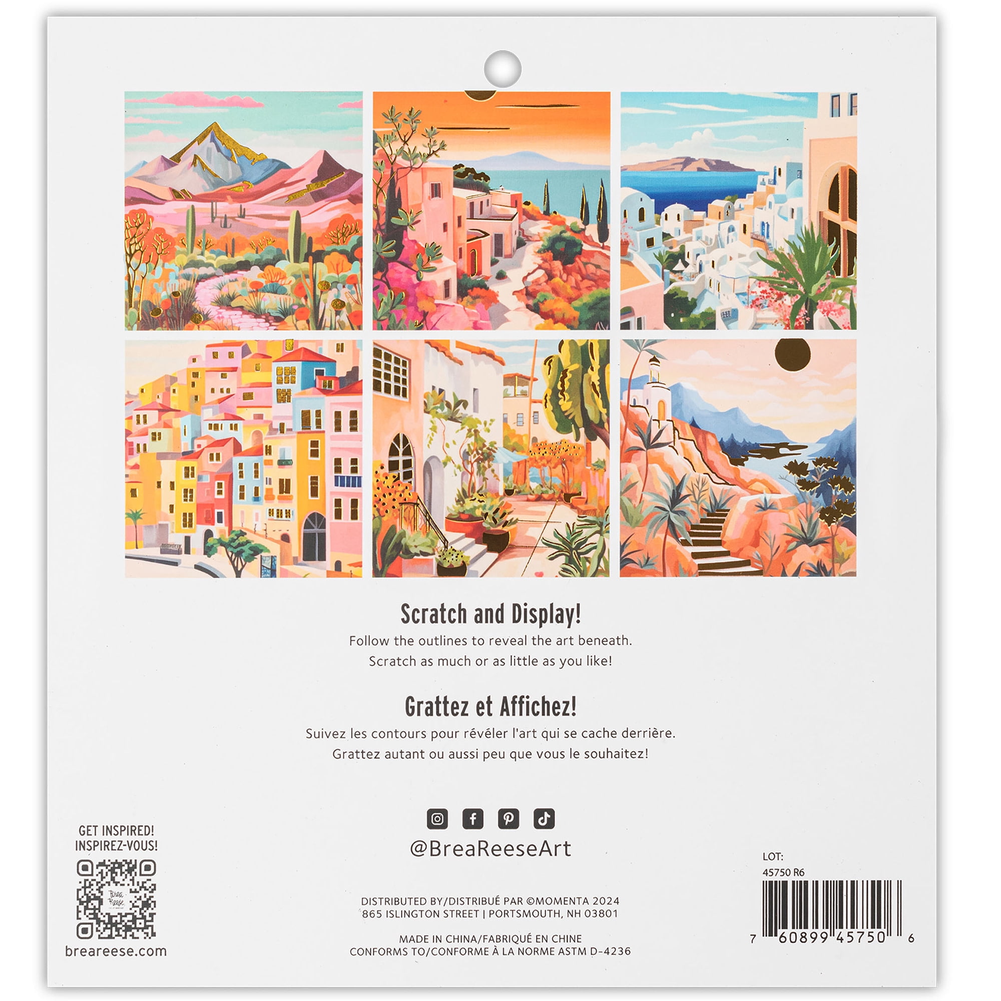 Brea Reese: Scratch Art Paper Pad - Landscape Destinations - 12 Sheets, 6 Guided Designs, Metallic Accents, Dual-Tip Stylus & Brush, 8x8" Pages, Craft