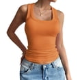 thumbnail image 2 of Summer Womens Tank Tops Square Neck Fitted Sleeveless Shirts for Women Ribbed Basic Top Orange M, 2 of 8