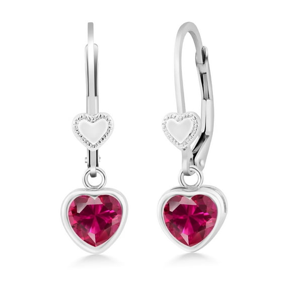 Gem Stone King 1.92 Cttw Red Created Ruby Earrings for Women | 925 Sterling Silver | Heart Shape 6MM
