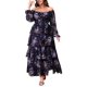 thumbnail image 1 of Vestido maxi talla grande EYWOL azul marino floral de invierno, 1 of 7