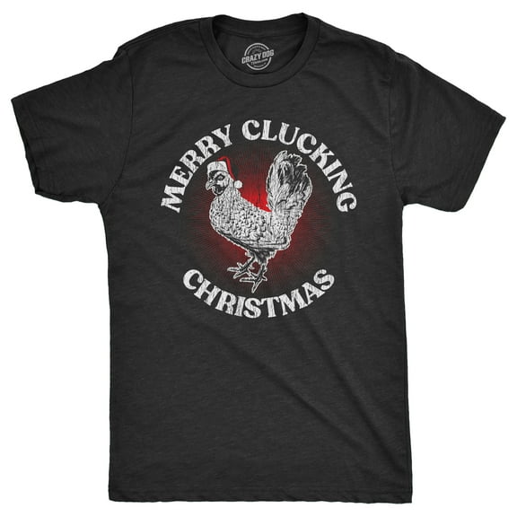 Mens Merry Clucking Christmas T Shirt Funny Xmas Rooster Chicken Joke Tee for Guys Graphic Tees