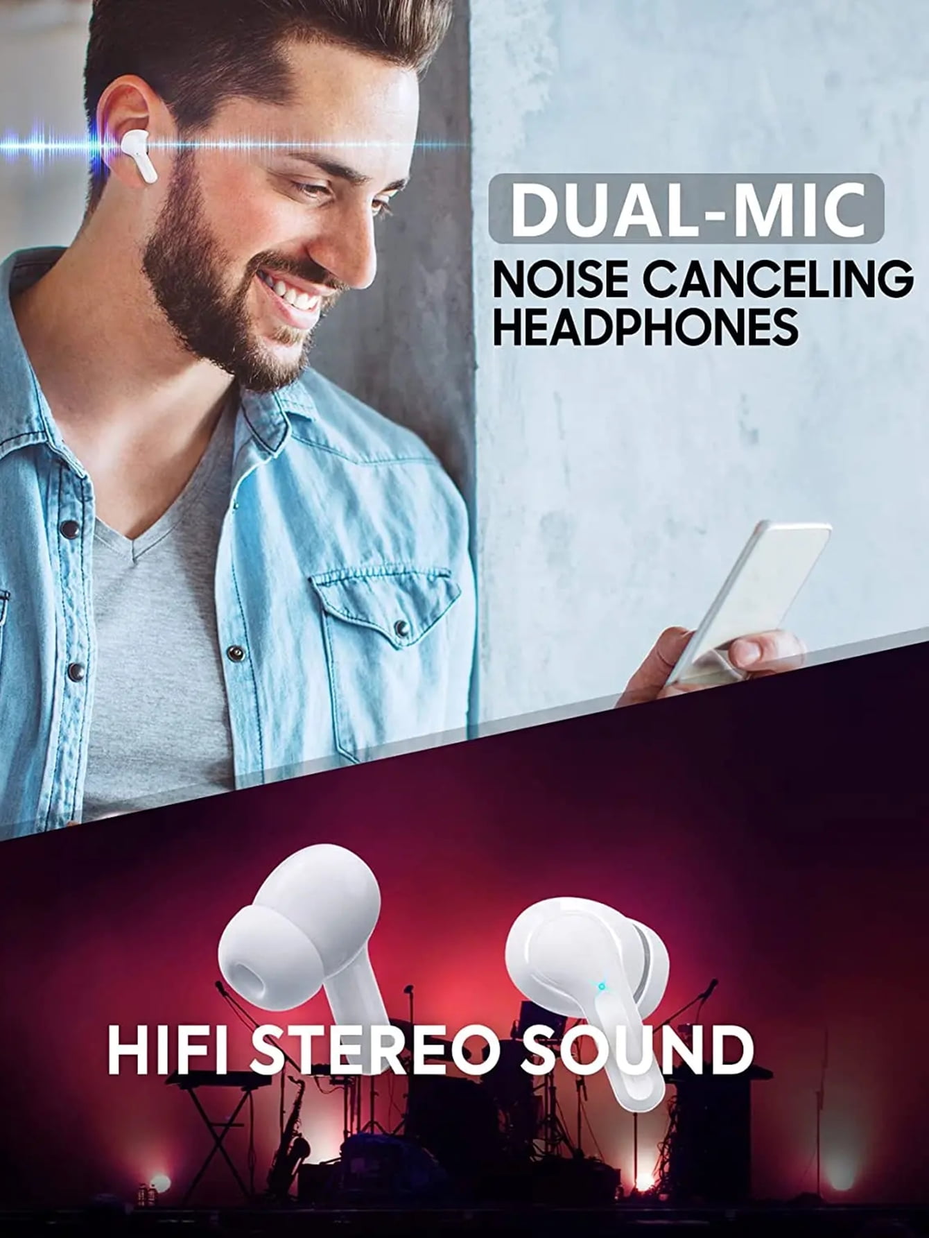 Wireless Earbuds Bluetooth Headphones Sport Earphones with LED Display Over-Ear Buds with Earhooks Built-in Mic Headset for Workout