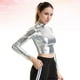 thumbnail image 3 of EeaseMX Bustier sexy de color plateado y liso de charol para mujer, traje de actuación de manga larga para cosplay, discoteca, escenario, talla S, 3 of 8