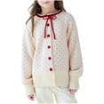 thumbnail image 1 of ShomPort Cardigans for Girls Round Collared Tie Knot Button Long Sleeve Stretchy Cute Outwear Breathable Fall Soft Comfy Outcoat, 1 of 6