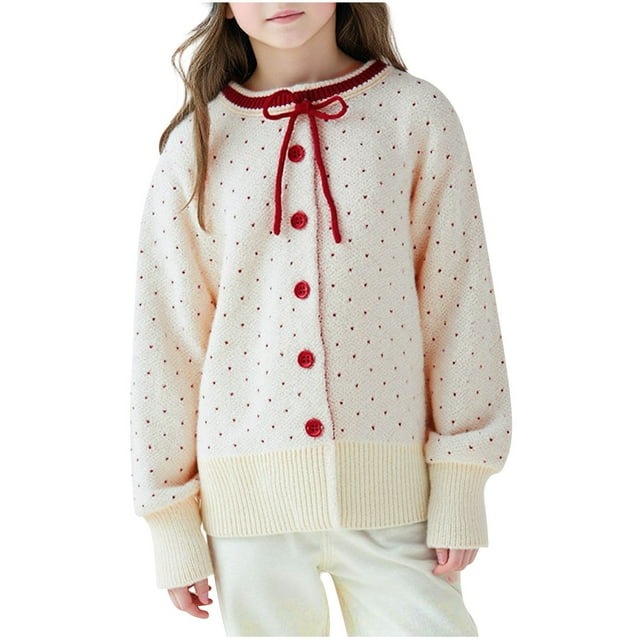 ShomPort Cardigans for Girls Round Collared Tie Knot Button Long Sleeve Stretchy Cute Outwear Breathable Fall Soft Comfy Outcoat