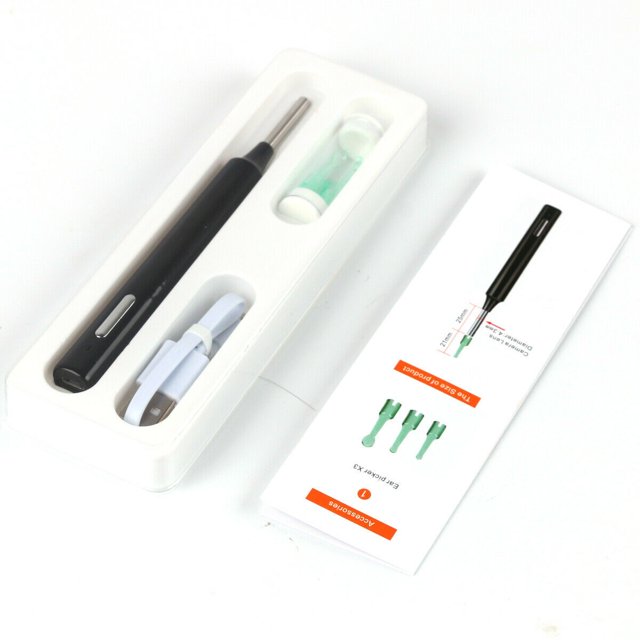 1 paquete de eliminación de cerumen, limpiador de oídos con cámara, otoscopio inalámbrico HD 1080P con 6 luces LED, kit de limpieza de oídos endoscopio impermeable IP67 para iPhone iPad Android (negro