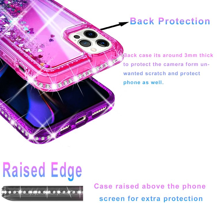 STARSHOP iPhone 12 Mini Phone Case, with [Tempered Glass Screen Protector  Included] Liquid Bling Sparkle Floating Glitter Quicksand Phone Case Girls