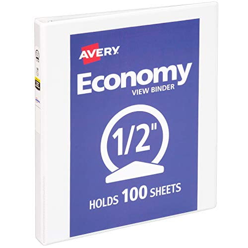 Avery 1/2 inch Economy View 3 Ring Binder, Round Ring, Holds 8.5' x 11' Paper, 1 White Binder (5706)