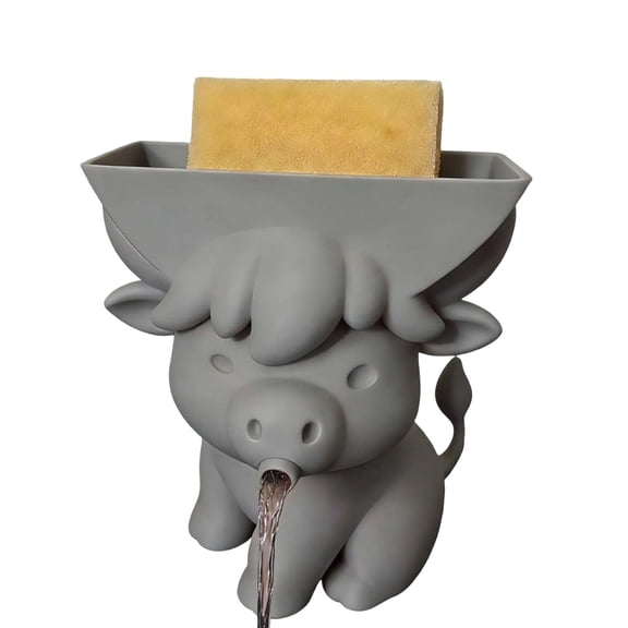 Sponge Holder with Drainage,Cow Cute Decor, Kitchen Sink Organizer for Home, Apartment, Dorm, Farmhouse, RV, Bathroom, Shower, Counter Gray