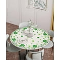 thumbnail image 2 of St. Patrick''s Day Green Lucky Clover Fitted Tablecloth for Round Table,Shamrock Leaves Table Cover with Elastic Edge Waterproof Table Cloth,Retro Linen Circle Table Covers for Kitchen Indoor 36-44in, 2 of 6