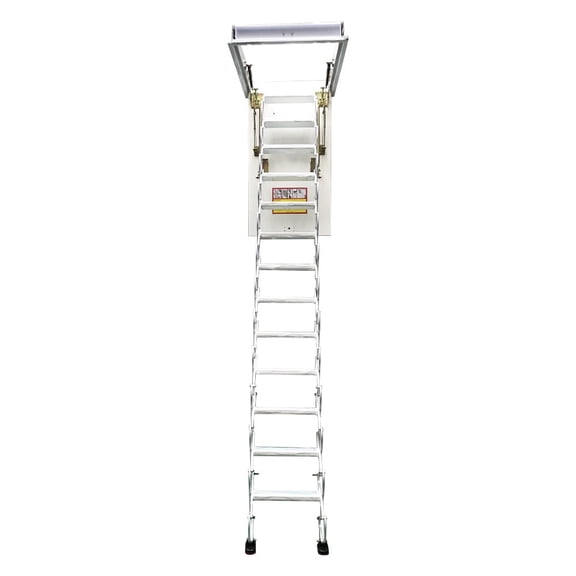 10.5ft Attic Pull Down Ceiling Stairs Retractable Attic Folding Extension Ladder 13 Steps White Carbon Steel
