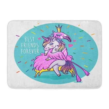 GODPOK Cute Animal Unicorn Flamingo Best Friends Forever Greeting Car Cartoon Drawing Rug Doormat Bath Mat 23.6x15.7