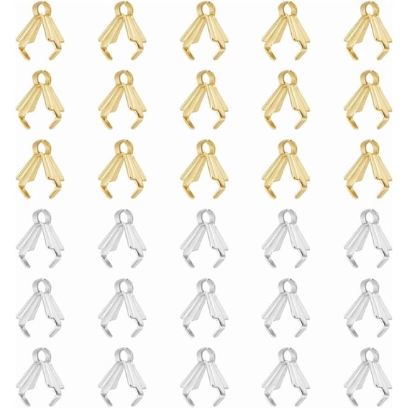 120pcs Real 18K Gold Plated Ice Pick Pinch Bails 8mm Stainless Steel Pendant Pinch Bails Jewelry Snap on Bails Pendant Connectors Hangers for Jewlery Making colorful DIY