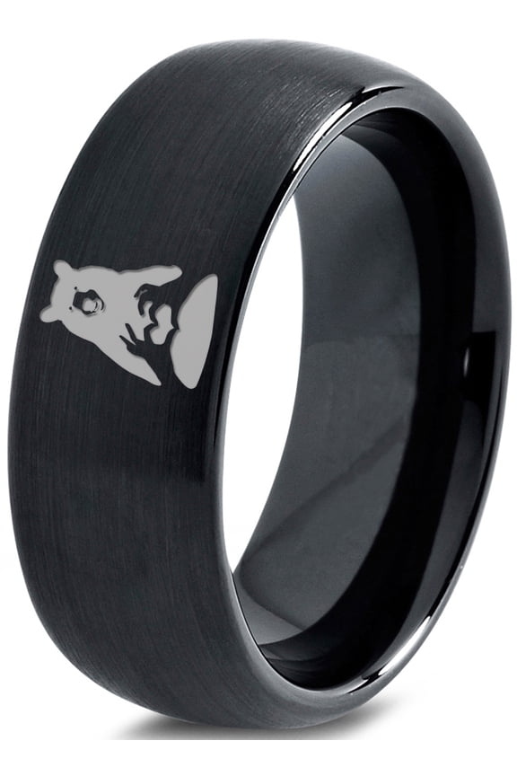 Tungsten Bear Outdoor Wilderness Heart Emoji Hand Band Ring 8mm Men Women Comfort Fit Black Dome Brushed Polished