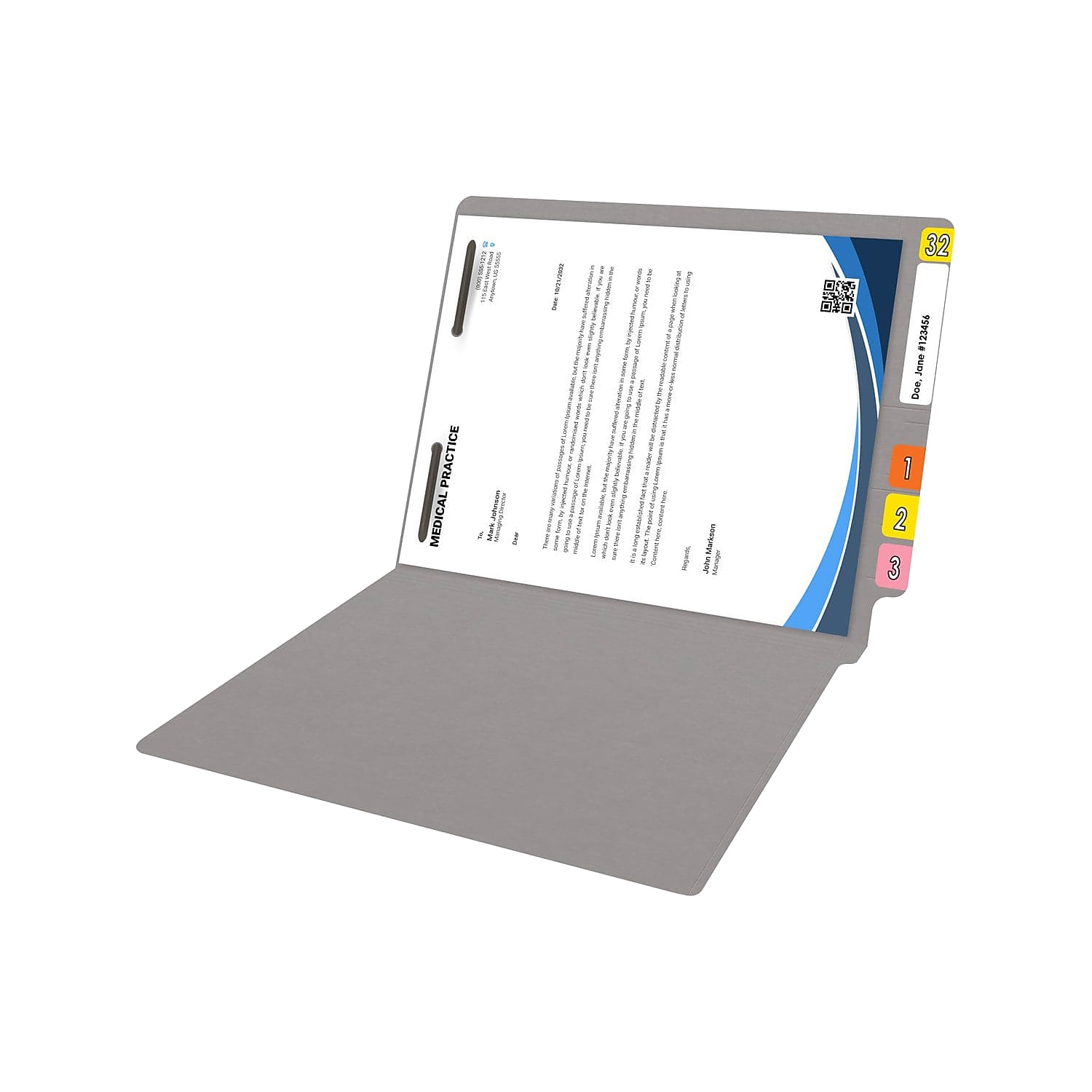 Medical Arts Press Reinforced End Tab File Folder Straight Cut Letter-Size Gray 50/Box (S-01501-GRY)