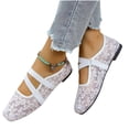 thumbnail image 5 of XUNKUSGA Ballet Flats Fashion Lace Mesh Embroidered Floral Dress Shoes Classic Round Toe Crisscross Strap Slip On Shoes Women Breathable Summer Womens Flats,White,7, 5 of 7