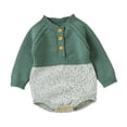 thumbnail image 1 of UAMVSH Knitted Baby Girl Rompers Trendy Color Block Long Sleeve Sweater Jumpsuits Half Button Baby Clothes Fall Winter(9-12 Months,Green), 1 of 6