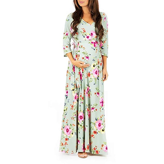 Mommy Style - Maternity 3/4 Sleeve Ruched Maternity Dress W/Empire Waist for Baby Showers or Casual Wear. Size Medium.