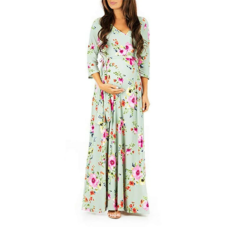 green emerald velvet dress Solid Empire Waist Maternity Dress – Pastel by Vivienne main image 0