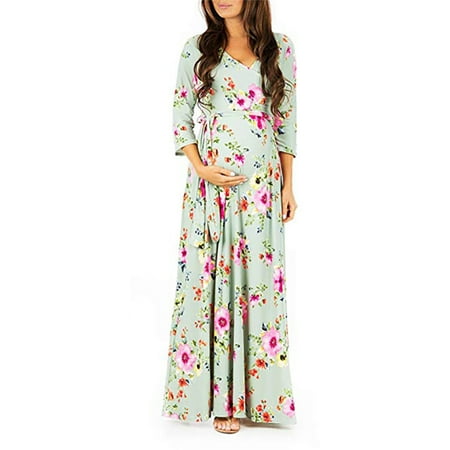 

Mommy Style - Maternity 3/4 Sleeve Ruched Maternity Dress W/Empire Waist for Baby Showers or Casual Wear. Size X-Large.