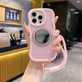thumbnail image 2 of Dteck with Strap for iPhone 15 Pro Max Case with 360° Rotatable Magnetic Ring Stand Compatible with Mag-Safe Built-in Mirror Curly Wave TPU Frame Translucent Matte PC Cover for Women Men, Pink, 2 of 12