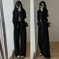 thumbnail image 4 of 2 Pcs/Set Women Coat Pants Suit Hooded Zip-up Long Sleeve Thick Plush Lining Jacket Drawstring Elastic Waist Wide Leg Pockets Trousers Winter Sportwear Tracksuit, 4 of 8