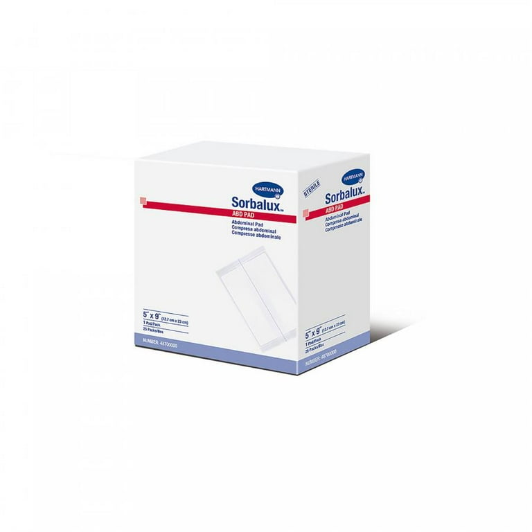Sorbalux ABD Abdominal Pad 1 Ply 5 x 9 Inch White Sterile 400 Count Walmart