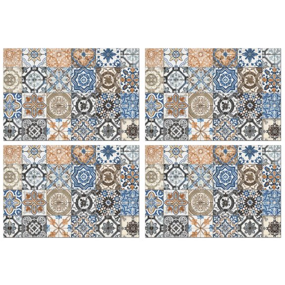 Multicolor Ethnic Geometric Patchwork Pattern Summer Placemats Table Placemats Set Of 4-Linen Kitchen Washable Placemats Table Mats 11.8"x17.7" Non-Slip Heat Resistant