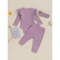 thumbnail image 4 of Bslissey Infant Baby Girls 3Pcs Fall Outfits Ruffles Long Sleeve Long Sleeve Ribbed Romper + Long Pants + Headband 3M 6M 9M 12M 18M Newborn Casual Daily Clolthes, 4 of 9
