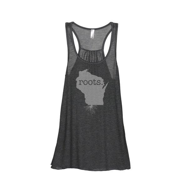 Thread Tank Home Roots State Wisconsin WI Women's Sleeveless Flowy Racerback Tank Top Charcoal Small