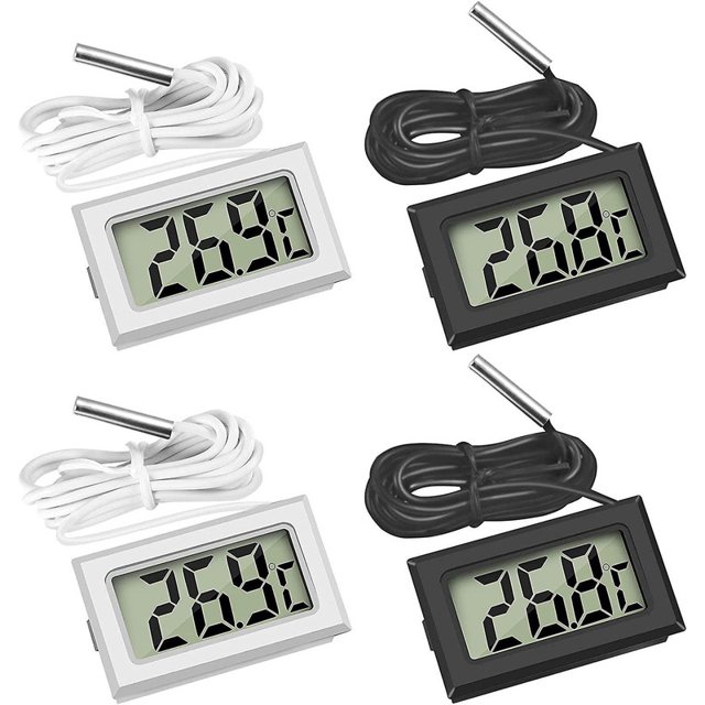 Mini termómetro digital LCD con sensor de temperatura para refrigeradores, congeladores y acuarios (2 negros y 2 blancos)