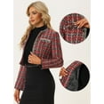 thumbnail image 2 of DARING DIVA Women's Double Breasted Plaid Tweed Cropped Jacket XS Red, 2 of 6