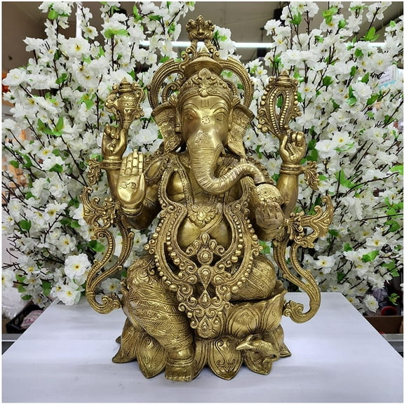 Lord Ganesha Statue Large Ganpati Statue Ganesha Sculpture Hindu God Statue Ganesha Idol Big Ganesha Figurine Brass Ganesh Murti for Diwali Pooja India Home Temple Decor Religious - AtoZ India Cart