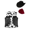 thumbnail image 3 of YiZYiF Mens Cowboy Costume Halloween Cosplay Cow Print Vest Waistcoat with Scarf Hat Hippie Clothes Black-A L, 3 of 6