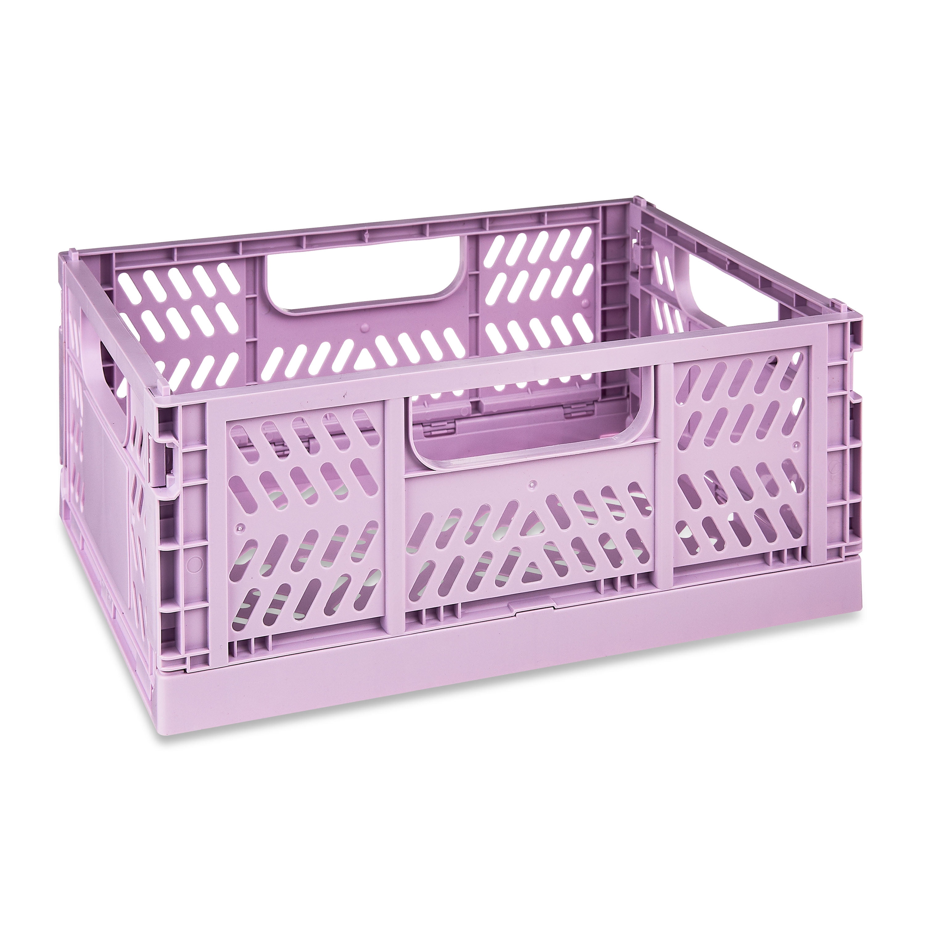 Pen+Gear Small Collapsible Crate, Size 11.41" x 8.26" x 4.72", Light Pink Plastic Desktop Organizer