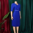 thumbnail image 5 of AURA Women’s Pleated A-Line Midi Dress V-Neck Short Sleeve High Waist With Belt S-XXXL, 5 of 7