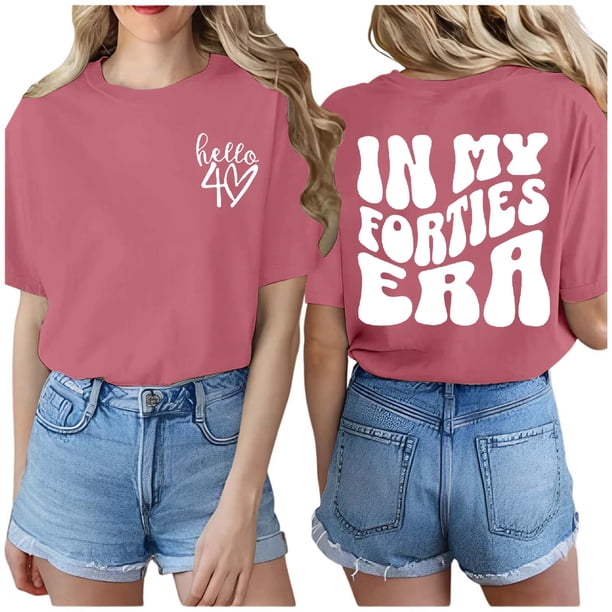 Camiseta con doble estampado de letras para mujer: manga corta, diseño reversible, suave y cómoda, top informal y versátil para el verano