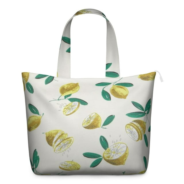 Sac Week-End avec Imprimés Floraux Rétro Citron Vif, Grand Sac Fourre-Tout de Voyage Léger au Design Estival Mignon de Fruits Jaunes Modernes