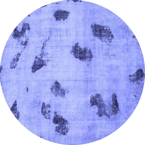 Ahgly Company Machine Washable Indoor Round Abstract Blue Modern Area Rugs, 8' Round