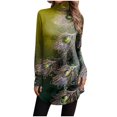 thumbnail image 2 of Hauts pour Femmes, Col Roulé Boutonné, T-Shirts Décontractés à Manches Longues, Mode Imprimée, Pull-Over Bleu L, 2 of 5